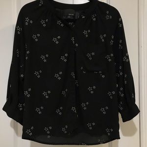 Greylin Star Print 3/4 Sleeve Button Front Blouse